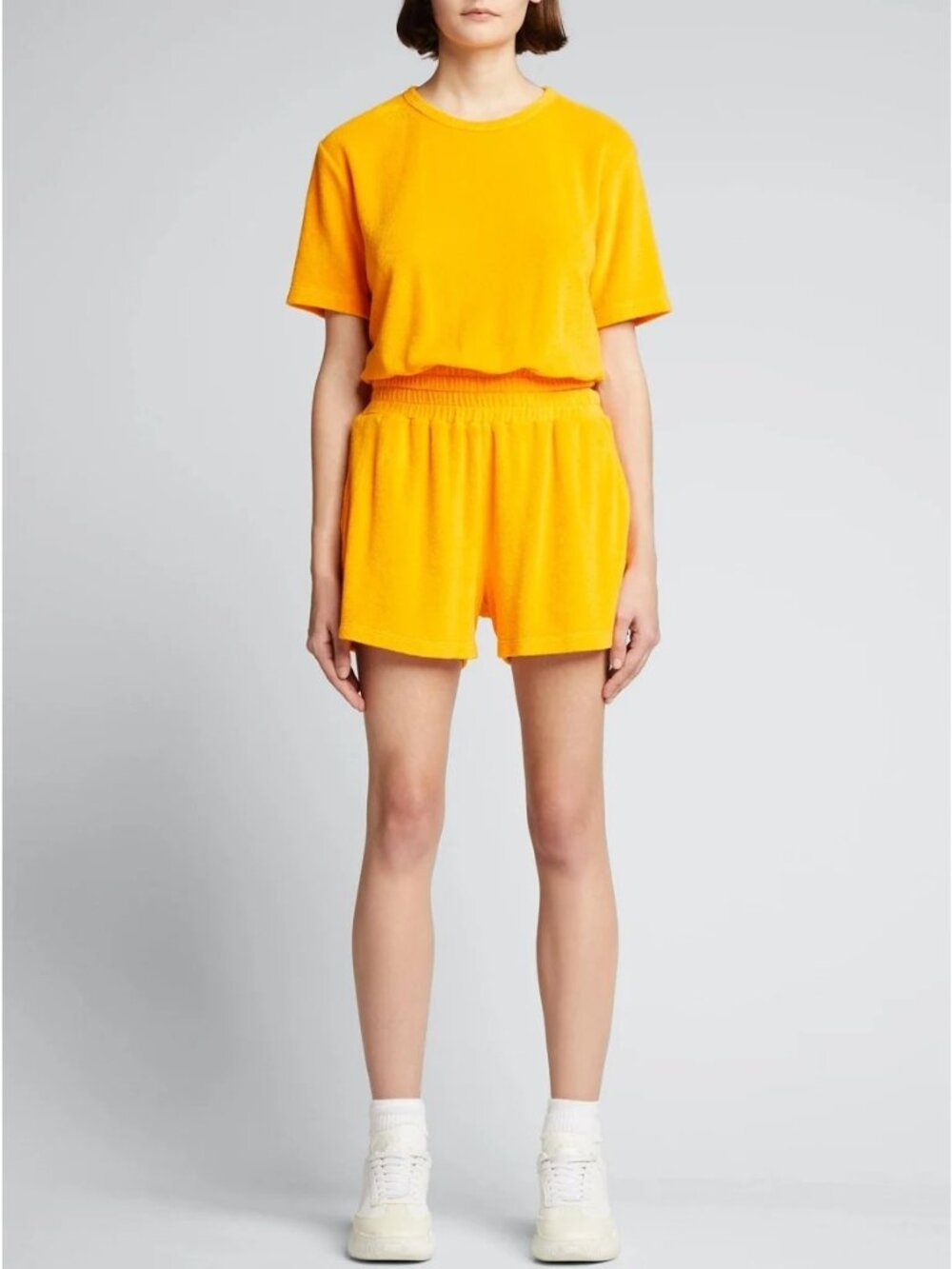 MONROW Size S Terry Cloth Pocket Short Marigold Orange Lounge Relaxed Fit